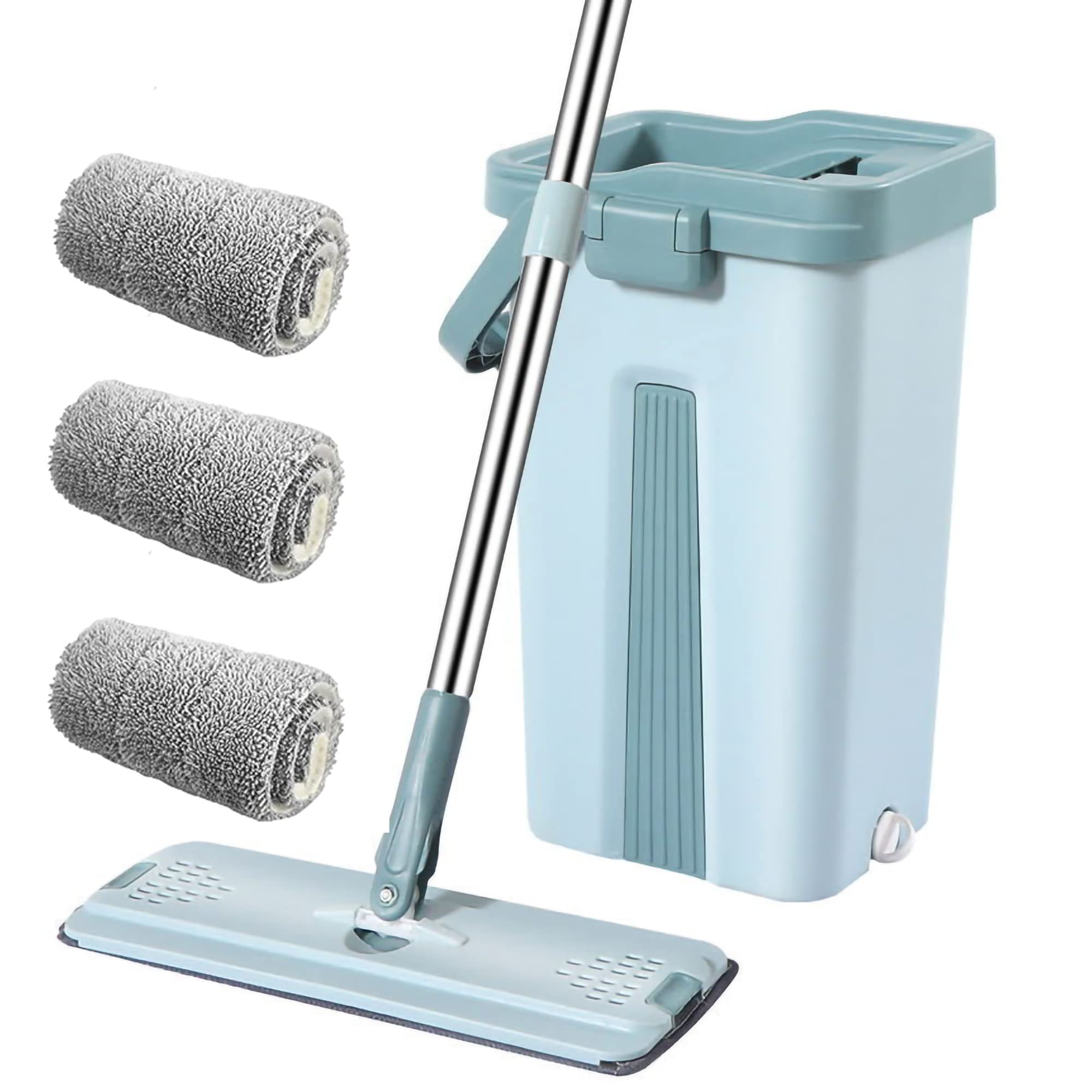 Dreamons Link Microfiber Flat Mop with Bucket, Cleaning Squeeze Hand Free Floor Mop, 3 Reusable Mop Pads, Stainless Steel Handle,360° Rotating Head Squeeze Flat Mop Dreamons Link Microfiber Flat Mop with Bucket, Cleaning Squeeze Hand Free Floor Mop, 3 Reusable Mop Pads, Stainless Steel Handle,360° Rotating Head Squeeze Flat Mop